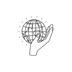 silhouette side view of hand holding in palm a earth globe world charity symbol vector illustration