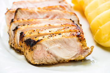 pork steak and boiled potatoes