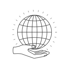 silhouette hand palm giving a globe chart charity symbol vector illustration