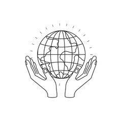 silhouette hands with floating earth globe world charity symbol vector illustration