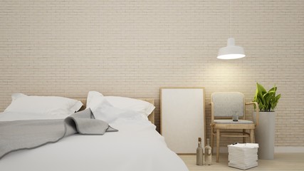 Interior 3d bedroom minimal space and brick wall decoration  - 3D Rendering 