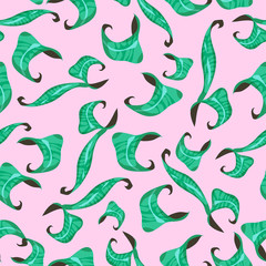 Fototapeta na wymiar Abstract Leaves Pattern on Pink Background : Seamless Pattern : Vector Illustration