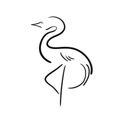 black stylized stork on a white background.