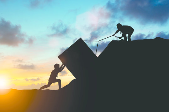 Silhouette team business helps to systematically patience hard work and the pressure to reach the finish line over blurred natural. Motivate employee growth concept.