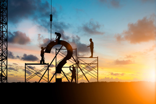 Silhouette Team business engineer work knock dismantle symbol marker problem. Business teams work together to solve problems over blurred natural.