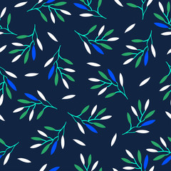 Abstract Leaves Pattern on Dark Blue Background : Seamless Pattern : Vector Illustration