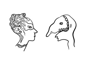 Two masked profiles. Masquerade.