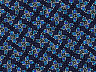 A hand drawing pattern made of blue tones on a black background.