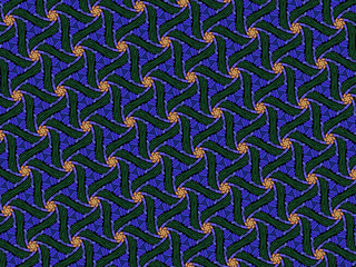 A hand drawing pattern made of orange and blue on a black background.