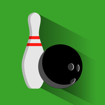 Bowling ball and pin vector set isolated from the background. Icons for a bowling alley or game in a flat style. Symbols active recreation.
