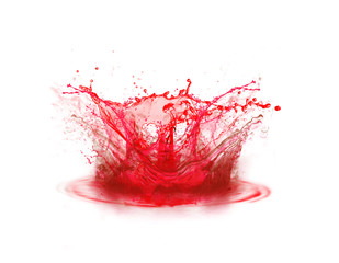 Blood colour drop splashing on white background