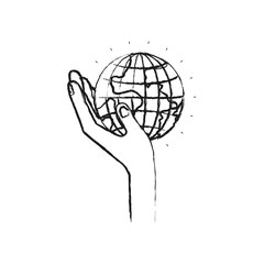 blurred silhouette left hand holding in palm a earth globe world charity symbol vector illustration