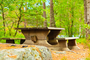 Camp site with picnic table in norwegian park