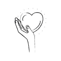 blurred silhouette left hand holding in palm a heart charity symbol vector illustration