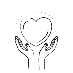 blurred silhouette hands with floating heart charity symbol vector illustration