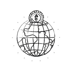 blurred silhouette money box in globe earth world shape with coin with dollar symbol vector illustration