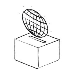 blurred silhouette flat globe earth world chart depositing in a carton box vector illustration