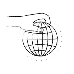 blurred silhouette side view of hand holding a globe chart to deposit vector illustration