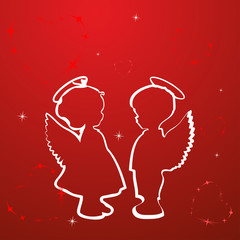 Cupid silhouette - vector icon on a round red button