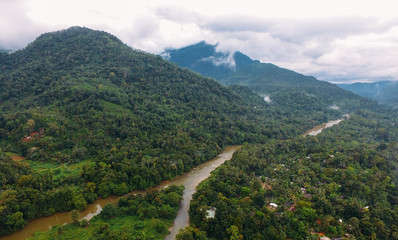 Aeral View on Ramboda falls and valley, Sri Lanka.