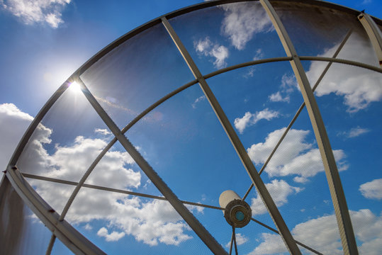 Satellite Dish Subreflector Seen Through Dish Reflector - Landscape - Aligned Right