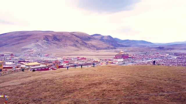 Beautiful aerial view of Tibetan Yarchen Gar Monastery in Kham, Sichuan, China