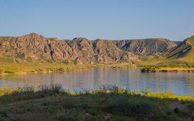 Fototapeta na wymiar Ili river, Kazakhstan. Steppe landscape in spring