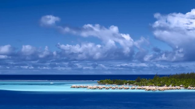 Time lapse overwater bungalows, Bora Bora lagoon, French Polynesia, 60fps