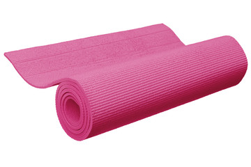Pink yoga mat isolated on white background with clipping path.