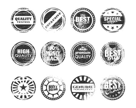 Stamps And Stickers Icons Set. Kit Collection Of Graphic Design Elements. Vector Illustration. Distressed Grunge Texture