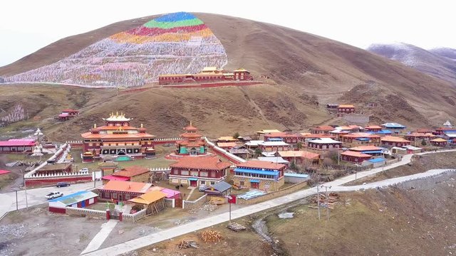 Aerial view of Tibetan Monastery in Kanze, Sichuan, China