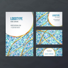 Set of vector design templates. Business card with floral circle ornament.
