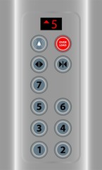 Red sign overload alert in elevator