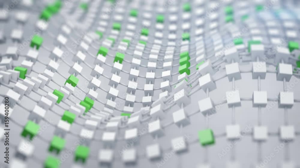 Poster green connected grid vibrates. abstract science fiction 3d render concept. smooth animation with mot