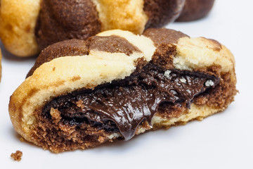 Closeup of chocolate cream  filled biscuits