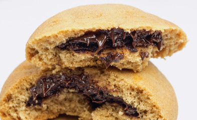 Closeup of chocolate cream biscuits