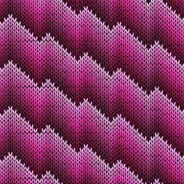 Knitting zigzag line seamless pattern in magenta hues