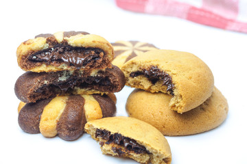 Chocolate cream filled biscuits