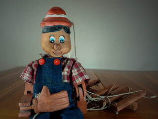 Traditional puppets made of wood.In vintage style
