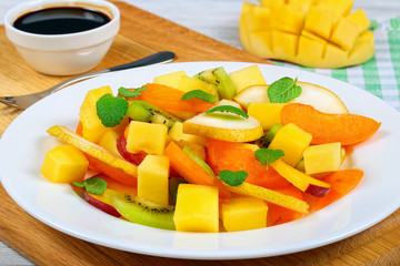 pear, kiwi, apricot,mango and peach salad