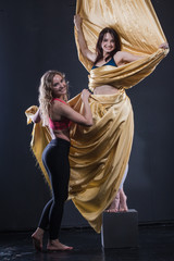 Nice girls and help in sports exercises