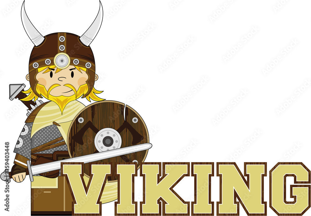 Poster cute cartoon viking warrior