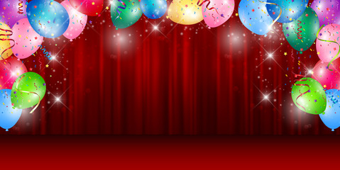 風船　カーテン　リボン　背景 © J BOY