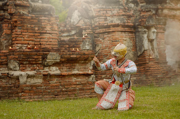 The pantomime (Khon) festival candles,Thai traditional dance of the Ramayana epic drama art,Thailand