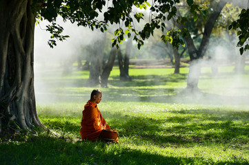 Buddhist monks are reading Novice learning,Thailand,vintage style