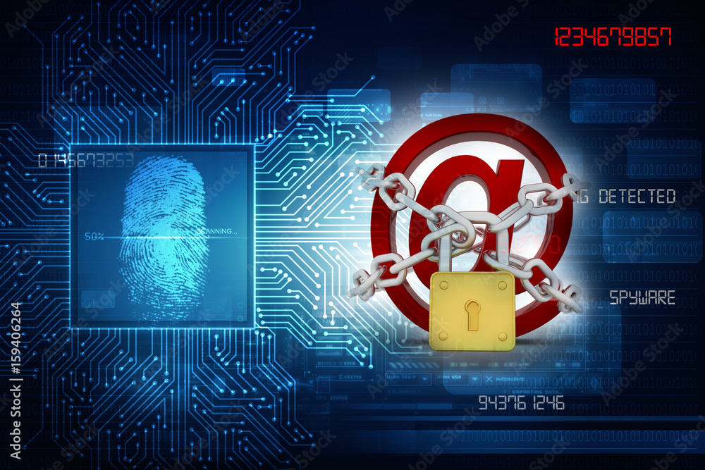 Poster 3d rendering e-mail symbol with lock. internet security concept