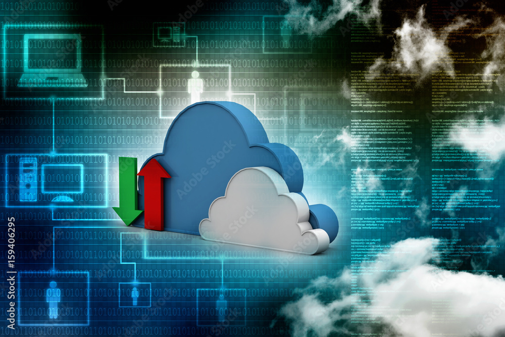 Poster 3d illustration cloud with uploading downloading arrow
