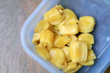 Piece of sweet yellow Jackfruit,Tropical fruit. © narin_nonthamand