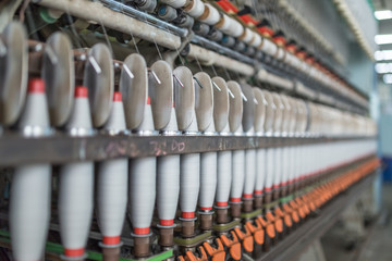 Thread making machine inside cotton mill,industry concepts.