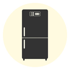 Black flat refrigerator icon, kitchen equipment, vector appliance symbol